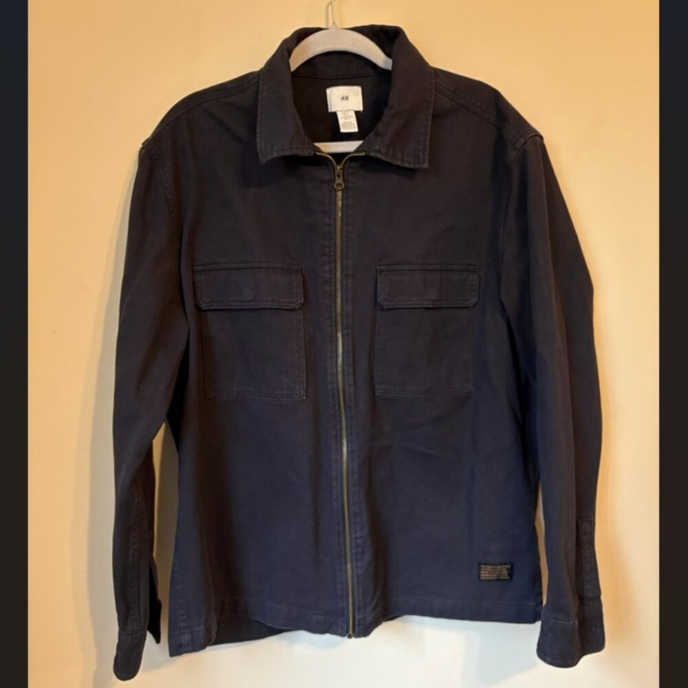 H&M Navy Blue Zip-Up Utility Jacket Men's Size L